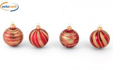 SFERA NATALIZIA IN VETRO SOFFIATO ROSSA DESIGN ORO D. CM. 10