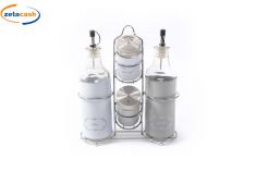 MENAGE IN VETRO CON SUPPORTO METALLO 4 PEZZI