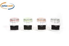 BARATTOLO QUADRATO IN VETRO CON LAVAGNA E TAPPO ERMETICO