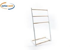 PORTA ASCIUGAMANI BIANCO IN METALLO E BAMBOO 3 COMPARTI