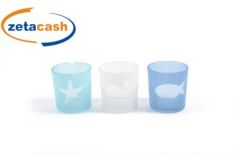 BICCHIERE IN VETRO PORTACANDELA CON DECORO MARINO CM D.7.2