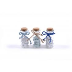 BOTTIGLIA IN VETRO CON DECORAZIONI LEGNO PESCI DIAM5X10 CM