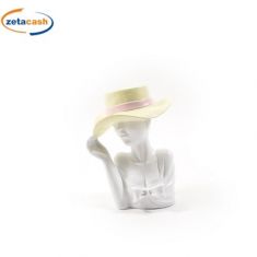 STATUA IN RESINA BUSTO DONNA CON CAPPELLO CON VASO 19X16X26