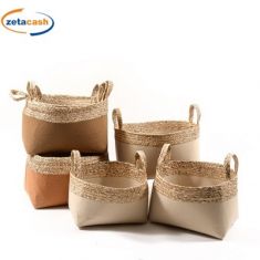 CESTE IN FELTRO CON BORDO E MANICI IN VIMINI 3 PEZZI