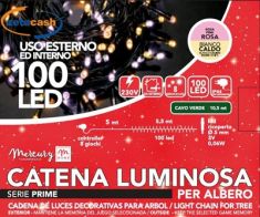 CATENA LUMINOSA 100 LED ROSA BIANCO CALDO