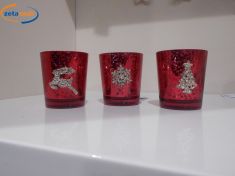 BICCHIERE PORTACANDELA DIAMOND IN VETRO ROSSO D. 6 CM.