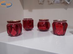 BICCHIERE PORTACANDELA DIAMOND IN VETRO ROSSO