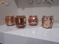 BICCHIERE PORTACANDELA DIAMOND IN VETRO COLOR CHAMPAGNE D. 8 CM.