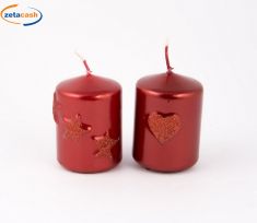 CANDELA PILLAR RILIEVO GLITTER COLORE ROSSA - D. 6 CM.