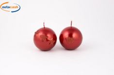 CANDELA SFERA ROSSA CON RILIEVO IN GLITTER DIAM 8 CM