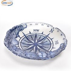 CENTROTAVOLA VETRO ROSA DEI VENTI D30CM BIANCO BLU ASS