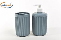 PORTA SPAZZOLINO E PORTA SAPONE 2 PEZZI IN PLASTICA GRIGIA