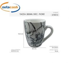 TAZZA IN CERAMICA CON DECORAZIONE FIORE 385 ML