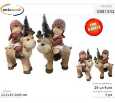 BIMBO O BIMBA IN TERRACOTTA CON RENNA E LUCI CM 24X17X45