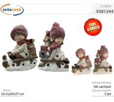 BIMBO O BIMBA IN TERRACOTTA CON SLITTA E LUCE CM 36X20X37