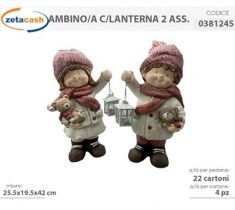 BIMBO O BIMBA IN TERRACOTTA CON LANTERNA E LUCI CM 31X23X41
