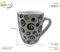 TAZZA IN PORCELLANA CON DECORO CHIOCCIOLA NERO CM 9X11