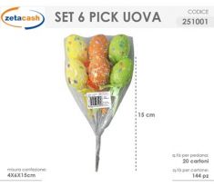 SET 6 PICK UOVA PASQUALI POLISTIROLO COLORATE H6CM