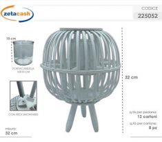 LANTERNA PORTA CANDELA IN BAMBOO BIANCA H 32 CM