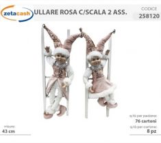 GIULLARE CON SCALA IN CERAMICA E LEGNO DI PINO ROSA H 43CM
