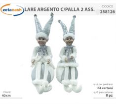 GIULLARE CON PALLA IN CERAMICA E LEGNO DI PINO ARGENTO H40CM