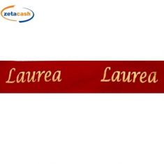 NASTRO LAUREA ROSSO SCRITTA DORATA 15MM 25 MT L