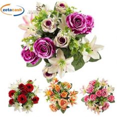 BOUQUET XL ROSE APERTE GIGLI E GERMOGLI H60CM ASS