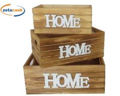 CASSETTE IN LEGNO CON SCRITTA HOME 3 PEZZI.