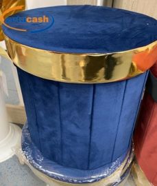 POUF CM 40X40X40 TONDO VELLUTO LUX ORO/BLU