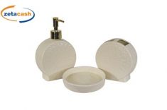 SET 3ACC BAGNO PORCELLANA ROTONDI LAVORAZIONE RILIEVO AVORIO