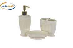 SET 3 ACC BAGNO PORCELLANA LAVORAZIONE IN RILIEVO AVORIO