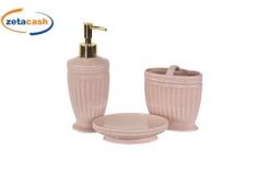 SET 3 ACC BAGNO PORCELLANA LAVORAZIONE IN RILIEVO ROSA