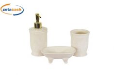 SET 3 ACCESSORI BAGNO PORCELLANA LISCIA COLORE AVORIO