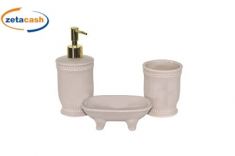 SET 3 ACCESSORI BAGNO IN PORCELLANA LISCIA COLORE TORTORA