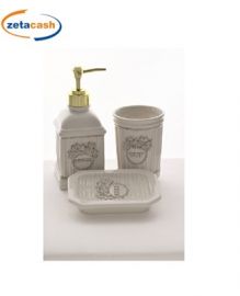 SET 3 PZ ACCESSORI BAGNO CERAMICA CON LAVORAZIONE SHABBY