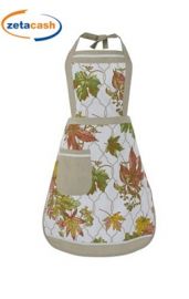 GREMBIULE CON PETTORINA COTONE STAMPA FOGLIAME BORDI TORTORA