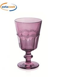 CALICE IN VETRO ROSA 6 PEZZI CON LAVORAZIONE IN RILIEVO