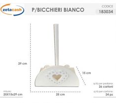PORTABICCHIERI LEGNO BIANCO CUORI H29X25X15 CM