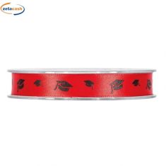 NASTRO LAUREA ROSSO CON CAPPELLNI NERI 1CM5 X 25 METRI