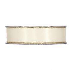 NASTRO CREMA CON BORDI ORO IN RASO 25mm X 20 MT.