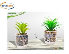 VASO IN CERAMICA CON PIANTINA ARTIFICIALE ASS 8X8XH17 CM