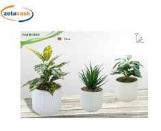 VASO IN CERAMICA BIANCO RIGATO CON PIANTA ASS H24 X Ø12 CM