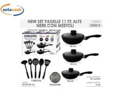 BATTERIA PADELLE 11 PZ NERA PIETRA ANTIADERENTE INDUZIONE