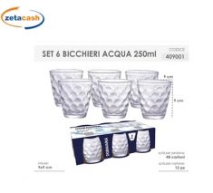 CONF 6 BICCHIERI VETRO TRASPARENTE ACQUA 250ML