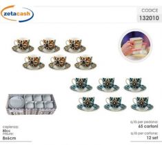 TAZZINE CON PIATTINO IN PORCELLANA DECORO CALTAGIRONE 6PZ