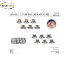 SET 6 TAZZINE CON PIATTINO 80CC NERO BIANCO ASS