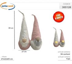 GNOMO BIANCO E ROSA CON LUCE CM 27X22X85