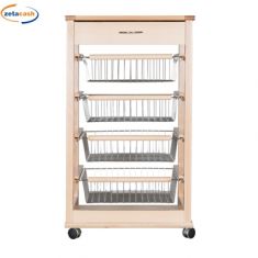 CARRELLO IN LEGNO NOCE CON 4 CASSETTI CM 48X38X82 H