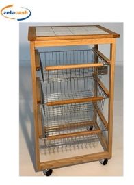 CARRELLO RIO IN LEGNO NATURALE CON 3 CASSETTI IN METALLO