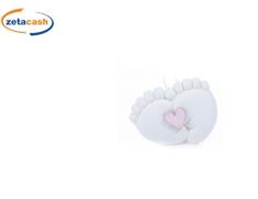 MAGNETE PIEDINI IN GESSO BIANCO CON CUORE ROSA CM 4